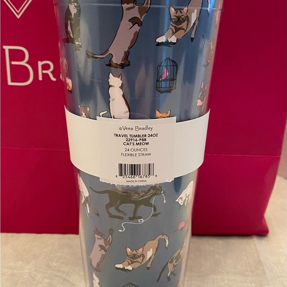 VERA BRADLEY CAT'S MEOW TRAVEL TUMBLER: New w/Tags- Pattern may vary slightly - Picture 2 of 7